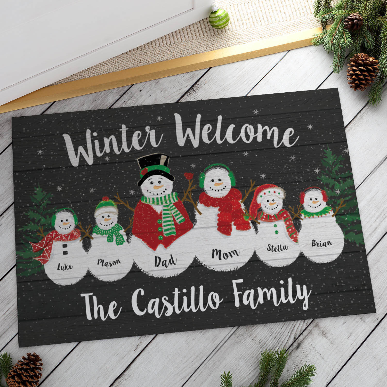 Winter Welcome Personalized Oversized Doormat, 2 Kids