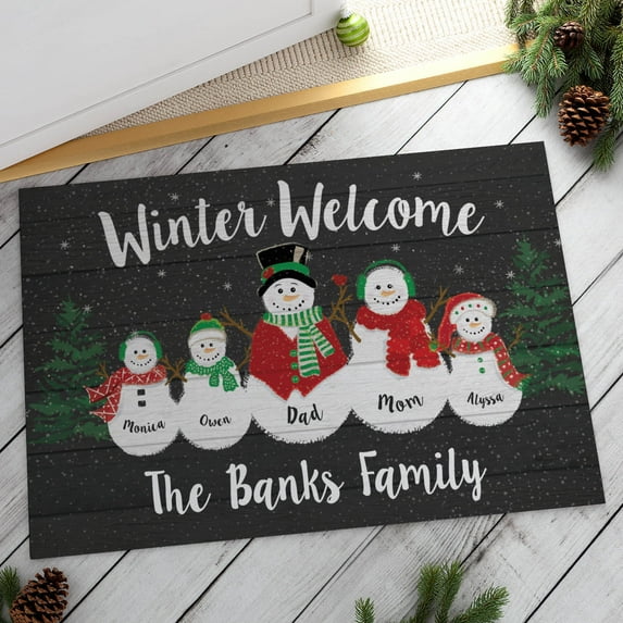 Winter Welcome Personalized Oversized Doormat, 2 Kids