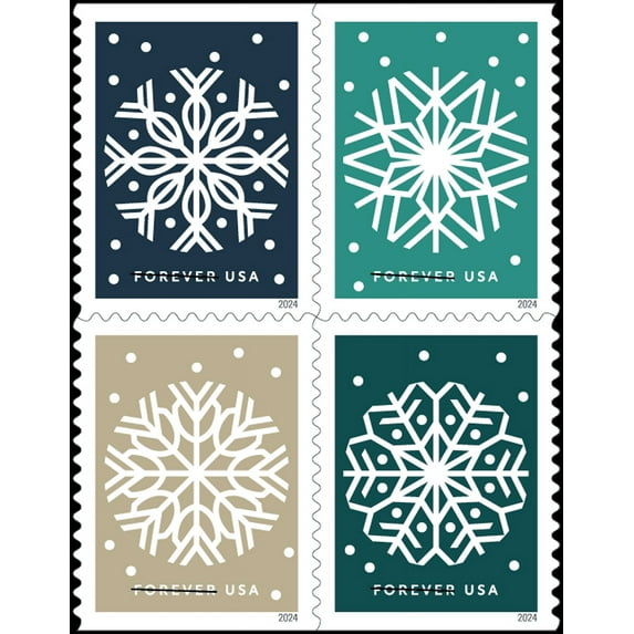 Winter Whimsy USPS Forever Postage Stamp 2 Books of 20 US First Class Wedding Celebration Christmas Tradition Snowflakes (40 Stamps)