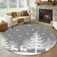 thumbnail image 1 of Winter White Elk Round Living Room Rugs 6 ft, Christmas Tree Snowflake Gray Background Washable Area Rug with Non-Slip Sturdy Edge Binding Round Carpet for Kitchen Office Bedroom, 1 of 9
