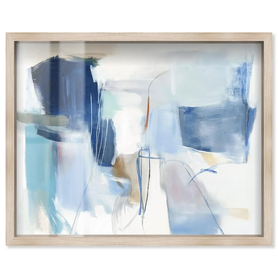Winter White I Shadowbox Print Teal Decor by Art Remedy, Blonde Frame, 36 x 30