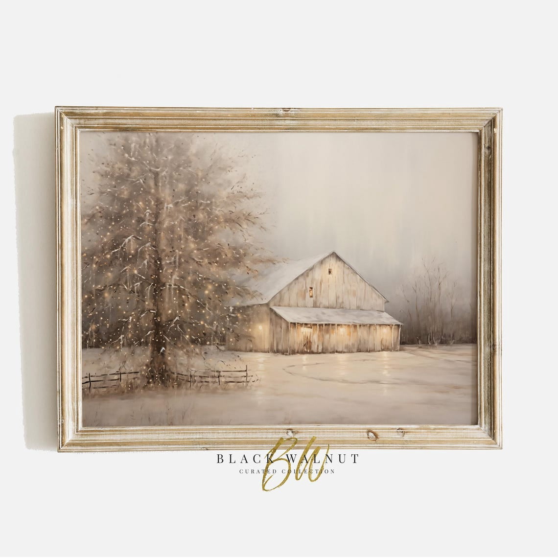 Winter White Landscape Wall Art, Rustic Country Christmas, Barn Tree ...