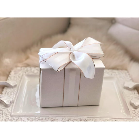 Winter White & Rose Gold Grosgrain Ribbon 1 1/2 inch, 30 Yards, 10 Yards Per Roll, 3 Rolls | Double Face, 1.5 Inch, Premium Fabric Ribbon with Metal Trim | for Wedding Gifts, Baby Showers, Crafts