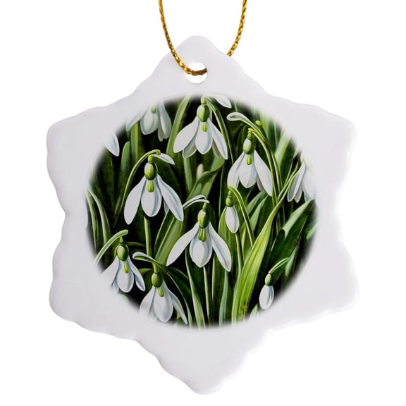 3drose, Winter White Snowdrops, 3 inch Snowflake Porcelain Ornament