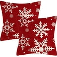 thumbnail image 1 of Winter White Snowflake Throw Pillows Farmhouse Decorative Throw Pillow Case Indoor Outdoor Cushion Cover Xmas Red Background Linen Pillowcase for Couch Living Room Bedroom 20 x 20 Inch Set of 2, 1 of 4