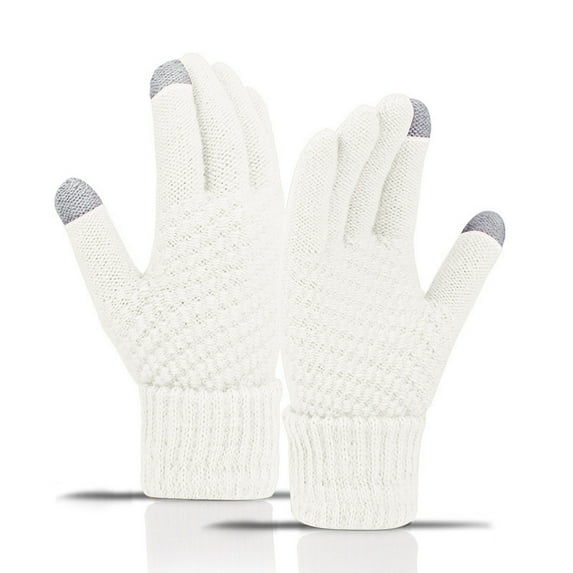 Winter White Women Wool Warm Gloves Solid Color Knitted Cold Proof