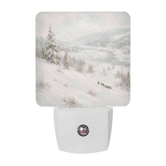 Winter Wilderness LED Night Light, Rustic Snow Covered Hillside Evergreen Trees Night Lights plug into Wall with Smart Sensor Dusk to Dawn Sensor for Nursery Bedroom 2.95x4.5in