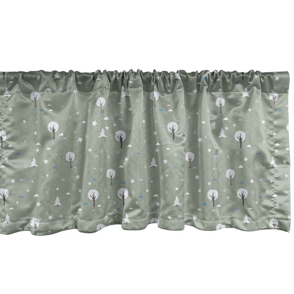 Winter Window Valance, Repetitive Tree Motifs with Geometric Details, Curtain Valance for Kitchen Bedroom Decor with Rod Pocket, 54" X 12", Pale Reseda Green, by Ambesonne