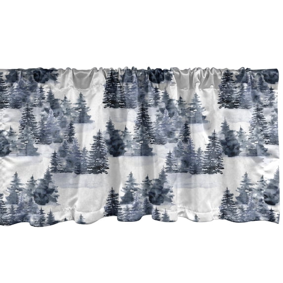 Winter Window Valance, Retro Themed Oil Painting Style Pine Trees Snowy Weather Forest Landscape, Curtain Valance for Kitchen Bedroom with Rod Pocket, 54" X 18", Sea Blue Off White, by Ambesonne