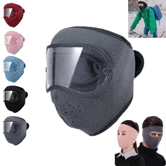 Winter Windproof Face Mask, Winter Windproof Face Mask, Thickened Fleece-Lined Full Face Cover, Fleece Mask with Removable Goggles, Windproof, for Men & Women