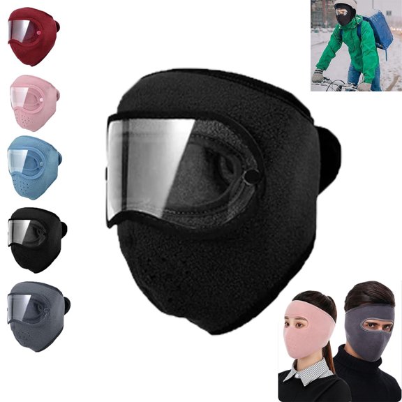 Winter Windproof Face Mask, Winter Windproof Face Mask, Thickened Fleece-Lined Full Face Cover, Fleece Mask with Removable Goggles, Windproof, for Men & Women
