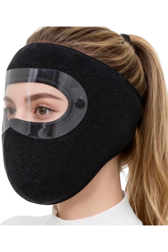 Winter Windproof Face Mask with Detachable Goggles, Thickened Fleece-Lined Full Face Cover for Men & Women