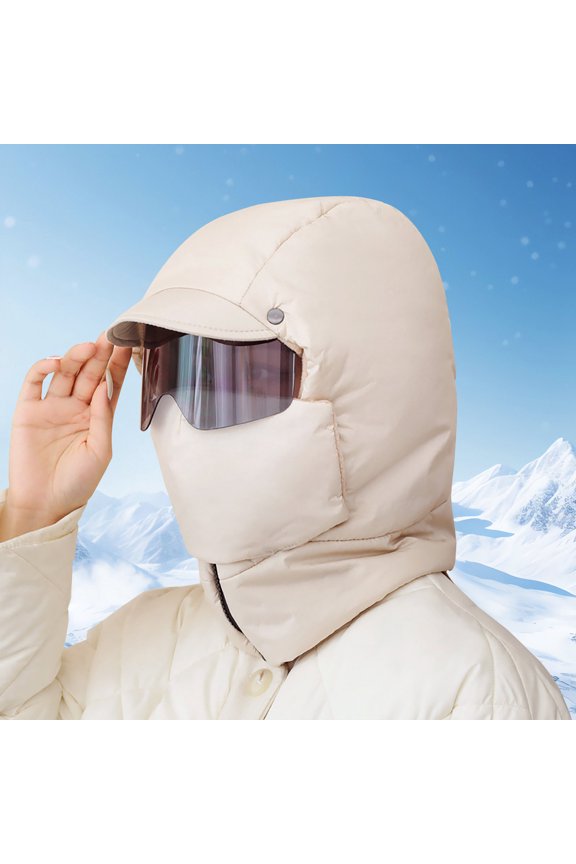 Winter Windproof Full Face Mask With Integrated Goggles, Thick Wool Lining Cold Insulation, Full Coverage Neck Ear Face Protection, Warm Gear For Skiing Cycling Running Winter Outdoor Activities