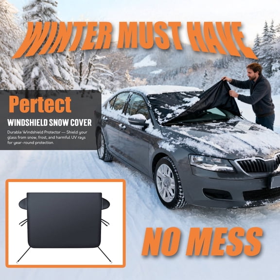 Winter Windshield Snow Shield | Waterproof 600D Oxford Fabric with Magnets & Hooks | All-Season Car Sun & Snow Guard | Fits Cars & SUVs (150x110cm) | Includes Storage Pouch