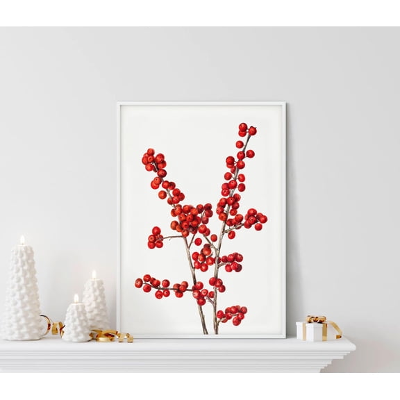 Winter Winterberry Poster, Winter Decor, Winterberry Wall Art, Decorations, Rustic Farmhouse Botanical Winter Art, Unframed Poster Size 8x12