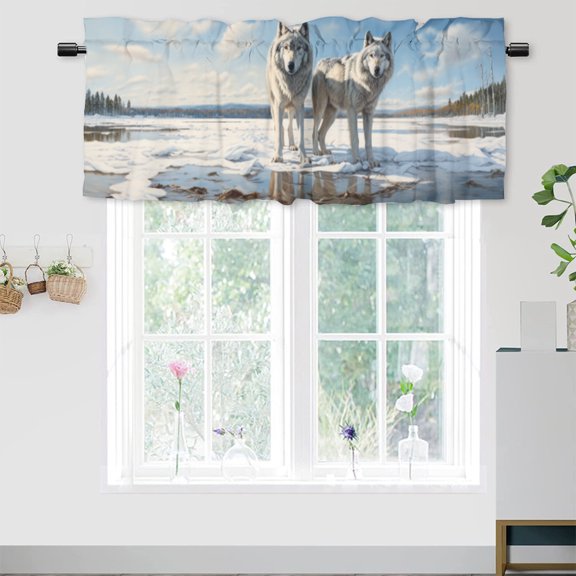 Winter Wolf Curtain Valances Wildlife Lake Forest Snow Nature Scenery Window Treatment Valance Curtains for Bathroom 54 by 18 in, 1 Panel