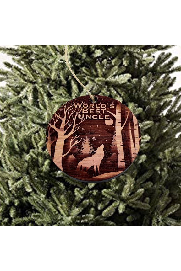Winter Wolf Worlds Best Uncle - cedar ornament