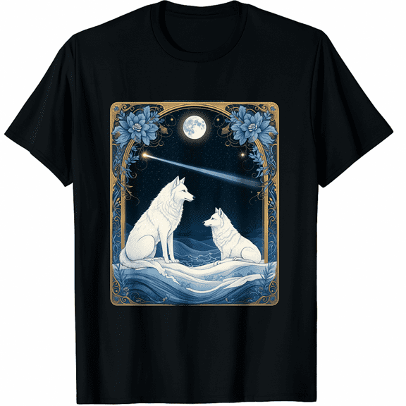 Winter Wolves Peaceful Snowscape Portrait Art Noveau T-Shirt for Men Women
