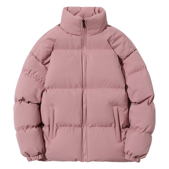 Winter Women Coat Stand Collar Zipper Closure Long Sleeves Plus Size Windproof Heat Retention Padded Down Coat Men Slim Fit Outdoor Jacket