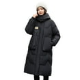 thumbnail image 1 of Winter Women Cotton Jacket Detachable Hood Neck Long Sleeves Pockets Knee Length Zipper Closure Padded Coat Solid Color Windproof Outwear Parka, 1 of 8