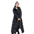 thumbnail image 1 of Winter Women Cotton Jacket Detachable Hood Neck Long Sleeves Pockets Knee Length Zipper Closure Padded Coat Solid Color Windproof Outwear Parka, 1 of 8