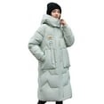 thumbnail image 1 of Winter Women Cotton Jacket Detachable Hood Neck Protection Long Sleeves Pockets Knee Length Zipper Closure Padded Coat Solid Color Windproof Outwear Parka, 1 of 8