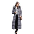 thumbnail image 1 of Winter Women Cotton Jacket Detachable Hood Neck Protection Long Sleeves Pockets Knee Length Zipper Closure Padded Coat Solid Color Windproof Outwear Parka, 1 of 8