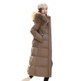 thumbnail image 1 of Winter Women Cotton Jacket with Hood Neck Protection Long Sleeves Pockets Mid-calf Length Zipper Closure Padded Coat Solid Color Windproof Outwear Parka, 1 of 8