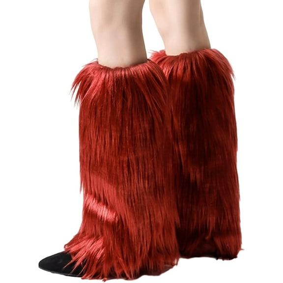 Winter Women Faux Fur Fluffy Leg Warmers Fuzzy Long Boot Covers Furry For Christmas