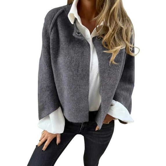 Winter Women Jacket Round Neck Thick Fleece Open Stitch Short Type Cardigan Long Sleeves Short Type Warm Windproof Heat Retention Outdoor Coat