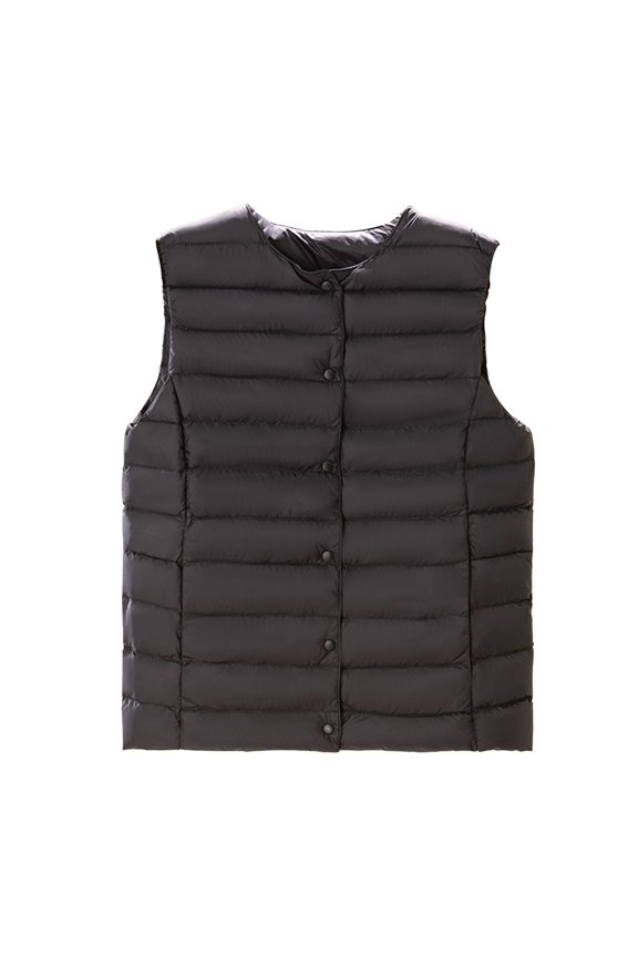 Winter Women Layering Vest Coat with Storage Bag Thin Padded Button Closure Round Neck Sleeveless Solid Color Windproof Heat Retention Outdoor Down Coat
