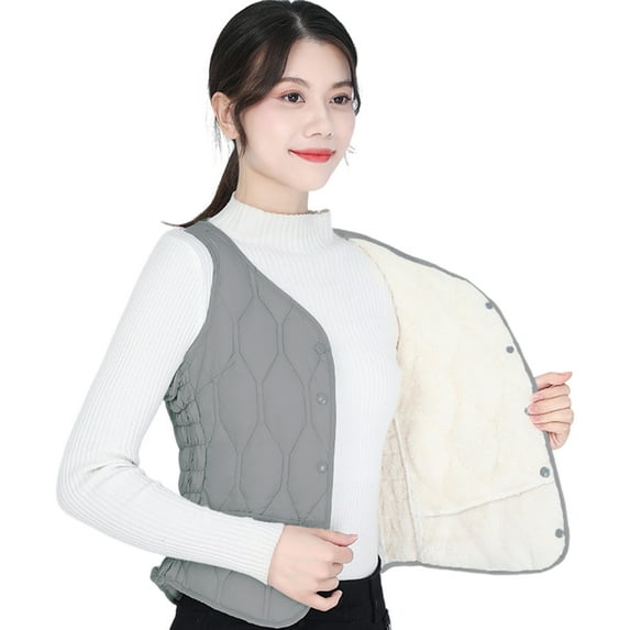 Winter Women Layering Vest Coat Thin Padded Button Closure V Neck Sleeveless Solid Color Windproof Heat Retention Outdoor Down Coat