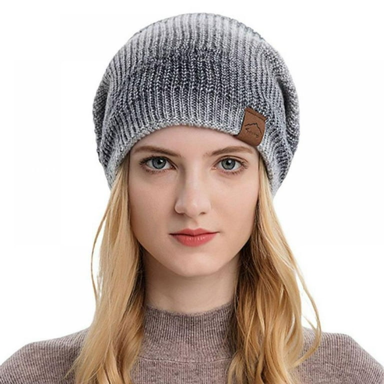 Winter Women Men Knitted Slouchy Beanie Hat Gradient Tie-dyed