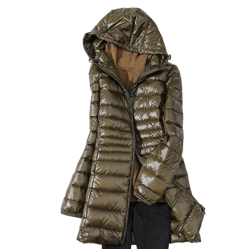 Winter Women Packable Ultralight Long Down Hooded Jacket Puffer Parka
