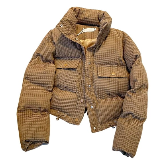 Winter Women Padded Coat Thickened Button Closure Stand Up Collar Long Sleeves Solid Color Windproof Heat Retention Outdoor Down Jacket