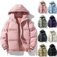 thumbnail image 1 of Winter Women Quilted Jacket Casual Comfortable Solid Color Hooded Long Sleeved Full Zipper Puffer Jackets Parkas with Pockets, 1 of 4