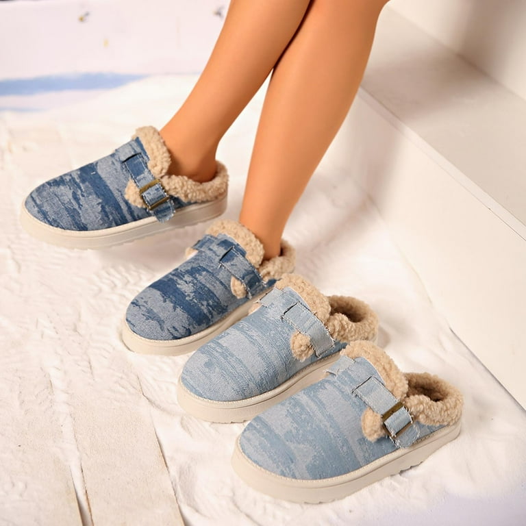 Winter Women Slippers with Thick Sole Round Toe Slip-on Warm Shoes