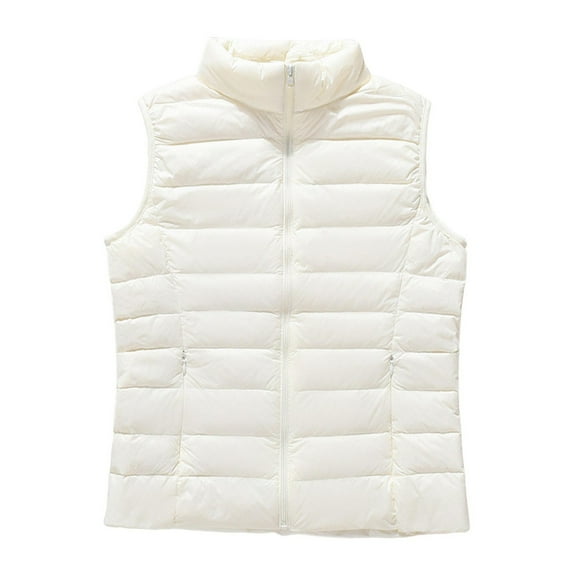 Winter Women Vest Coat Thickened Padded Zipper Closure Stand Collar Sleeveless Solid Color Windproof Heat Retention Outdoor Down Waistcoat