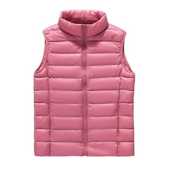 Winter Women Vest Coat Thickened Padded Zipper Closure Stand Collar Sleeveless Solid Color Windproof Heat Retention Outdoor Down Waistcoat