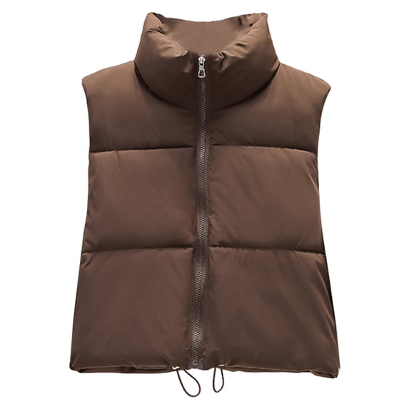 Winter Women Vest Coat Thickened Padded Zipper Closure Stand-up Collar Sleeveless Solid Color Windproof Heat Retention Outdoor Down Coat