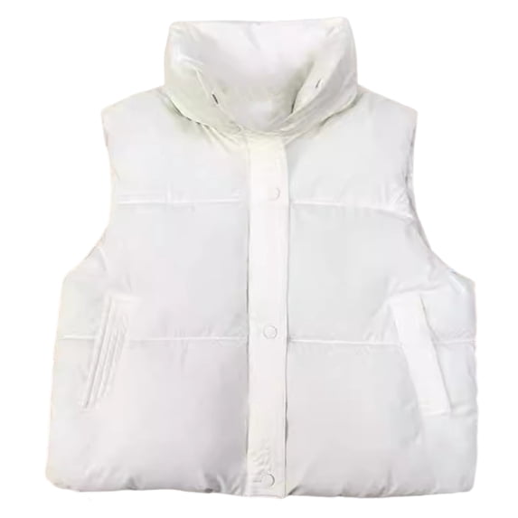 Winter Women Vest Coat Thickened Padded Zipper Closure Stand-up Collar Sleeveless Solid Color Winproof Heat Retention Outdoor Down Coat