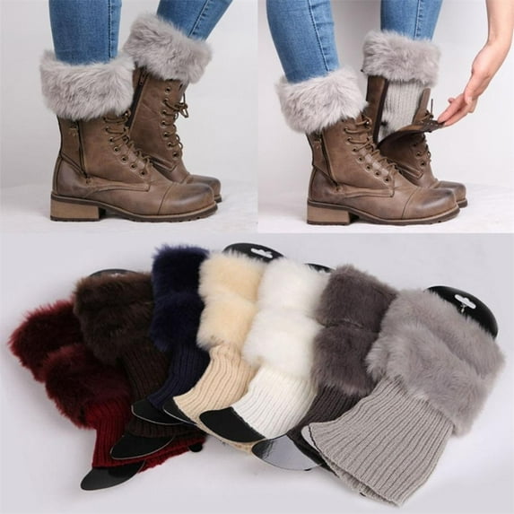 Winter Women Warm Faux Fur Crochet Knit Leg Warmers Boot Socks Toppers Cuffs