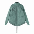 thumbnail image 1 of Winter Women Warm Knit Patchwork Puffy Jacket Casual Stand Neck Long Sleeve Jackets with Zipper Lake Blue S, 1 of 7