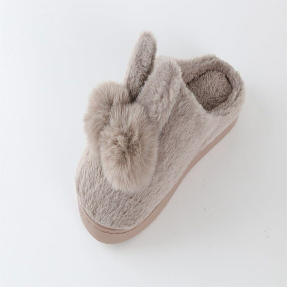 Winter Women Warm Slippers Non-Slip Home Soft Cute Rabbit Furry Ears Shoes Comfort Flat Heels Indoor Bedroom Slippers