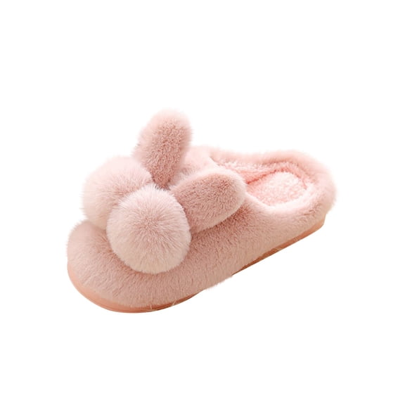 Winter Women Warm Slippers Non-Slip Home Soft Cute Rabbit Furry Ears Shoes Comfort Flat Heels Indoor Bedroom Slippers