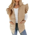 thumbnail image 1 of Winter Women's Button Down Puffer Vests Ruffle Sleeve Padded Gilet with Pockets, 1 of 6
