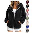 thumbnail image 1 of Winter Women's Coat Solid Color Long Sleeve Zip-Up Fleece Hooded Jacket with Drawstring and Pockets Winter Casual Fleece Outerwear Coats, 1 of 8