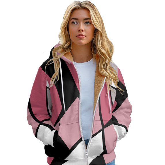 Winter Women's Colour Blocking Padded Hoodie Long warm zip jacket sizes XS-6XL