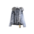thumbnail image 1 of Winter Women's Denim Jacket with Faux Fur Hood, Sherpa Lined Oversized Puffer Coat, Thick Warm Quilted Lining, Heavy Duty Cold Weather Parka, 1 of 5