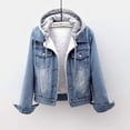 thumbnail image 1 of Winter Women's Denim Jacket with Faux Fur Hood, Sherpa Lined Oversized Puffer Coat, Thick Warm Quilted Lining, Heavy Duty Cold Weather Parka, 1 of 2